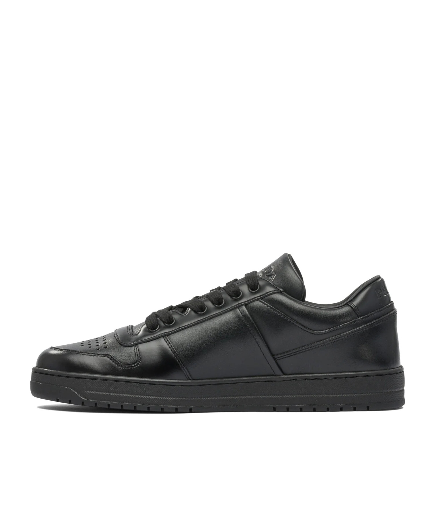 Prada Side Triangular Logo Low-cut Laced Casual Sneakers In Black