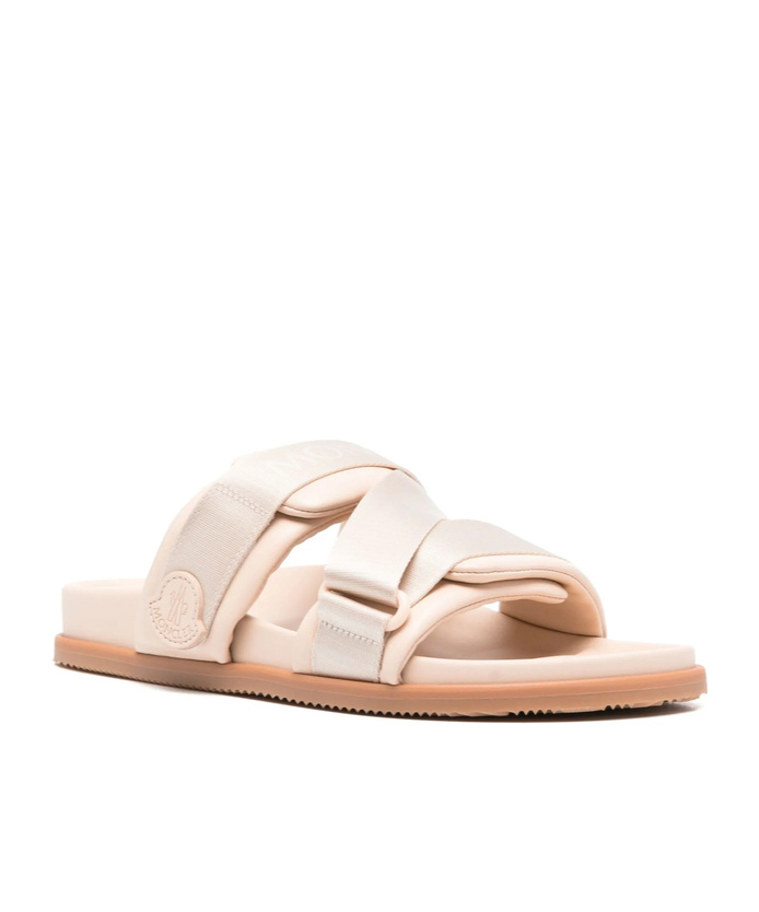 Shop Moncler Round Toe Flat Slippers In Nude