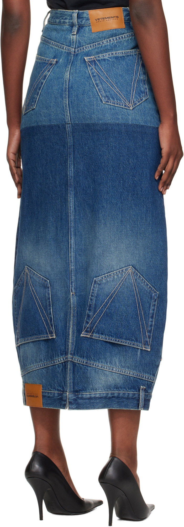 Vetements Upside-down Denim Midi Skirt In Blue