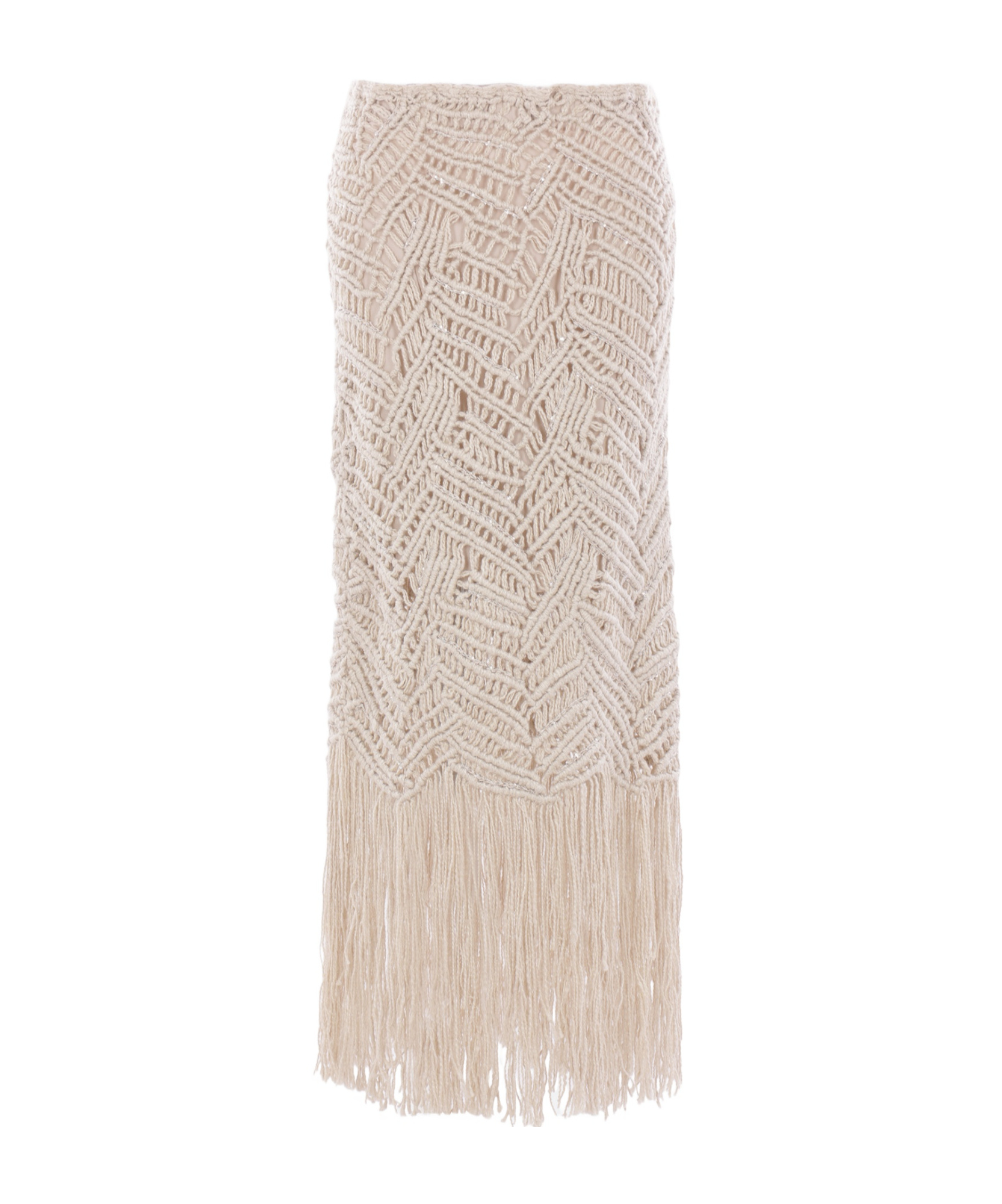 Brunello Cucinelli Crochet Midi Skirt In Nude
