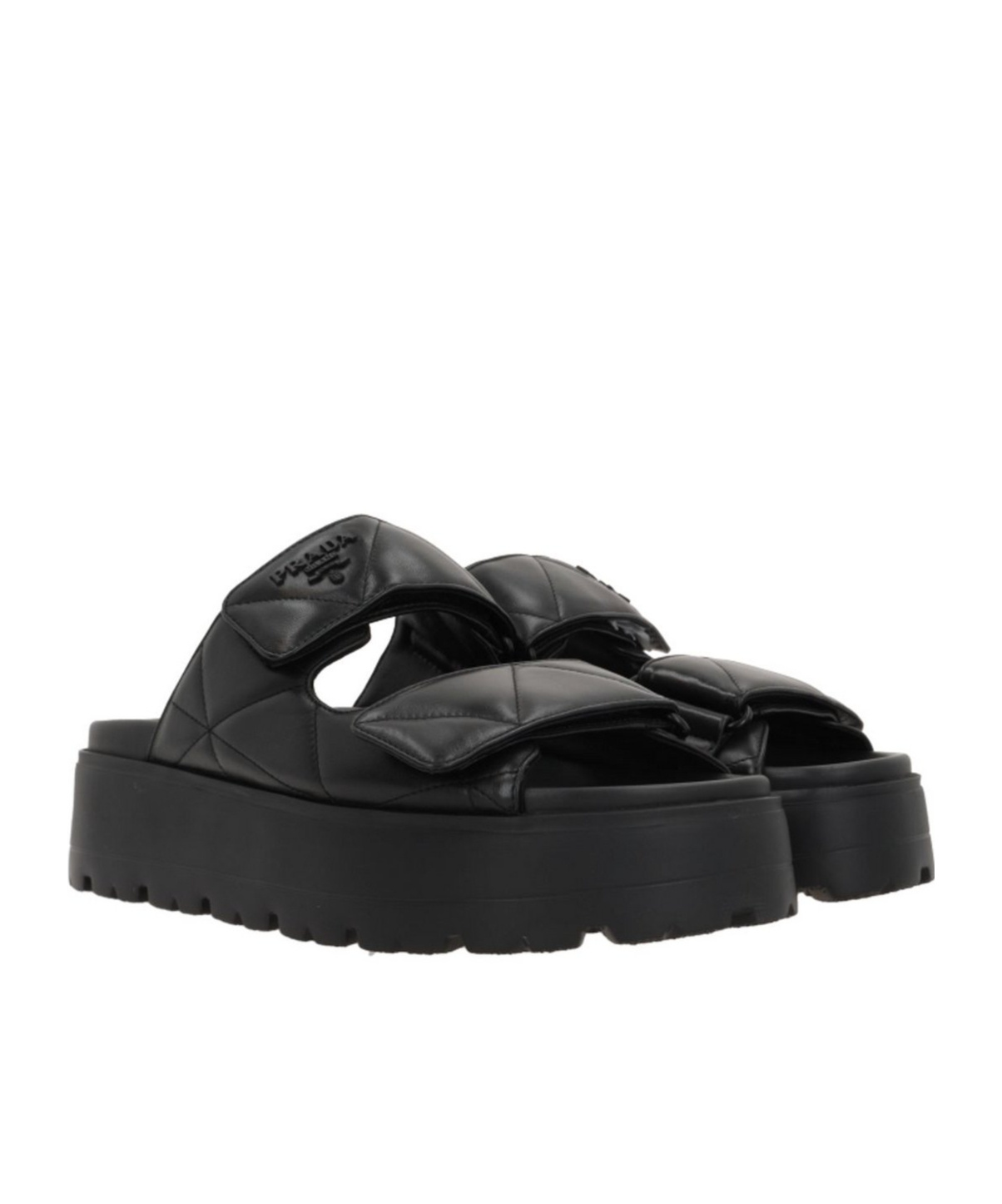 Shop Prada Padded Nappa Leather Slides In Black