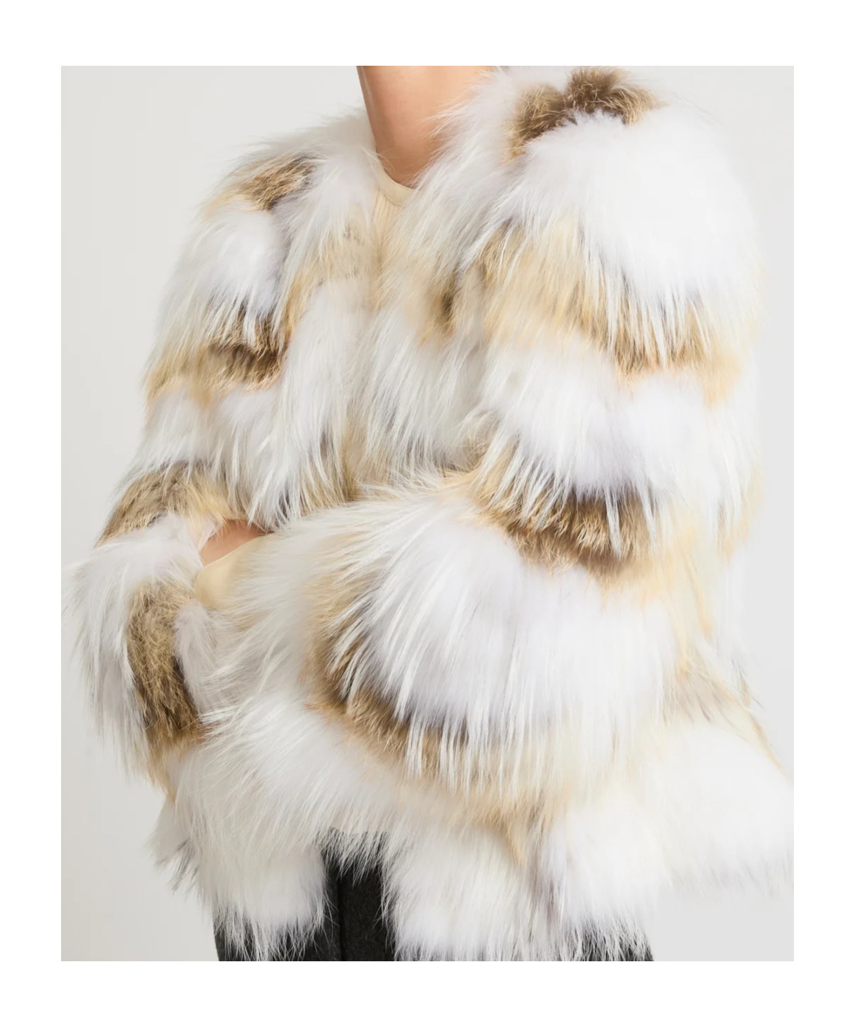 Yves Salomon Belted Cardigan In Merino Knit And Fox Fur In White