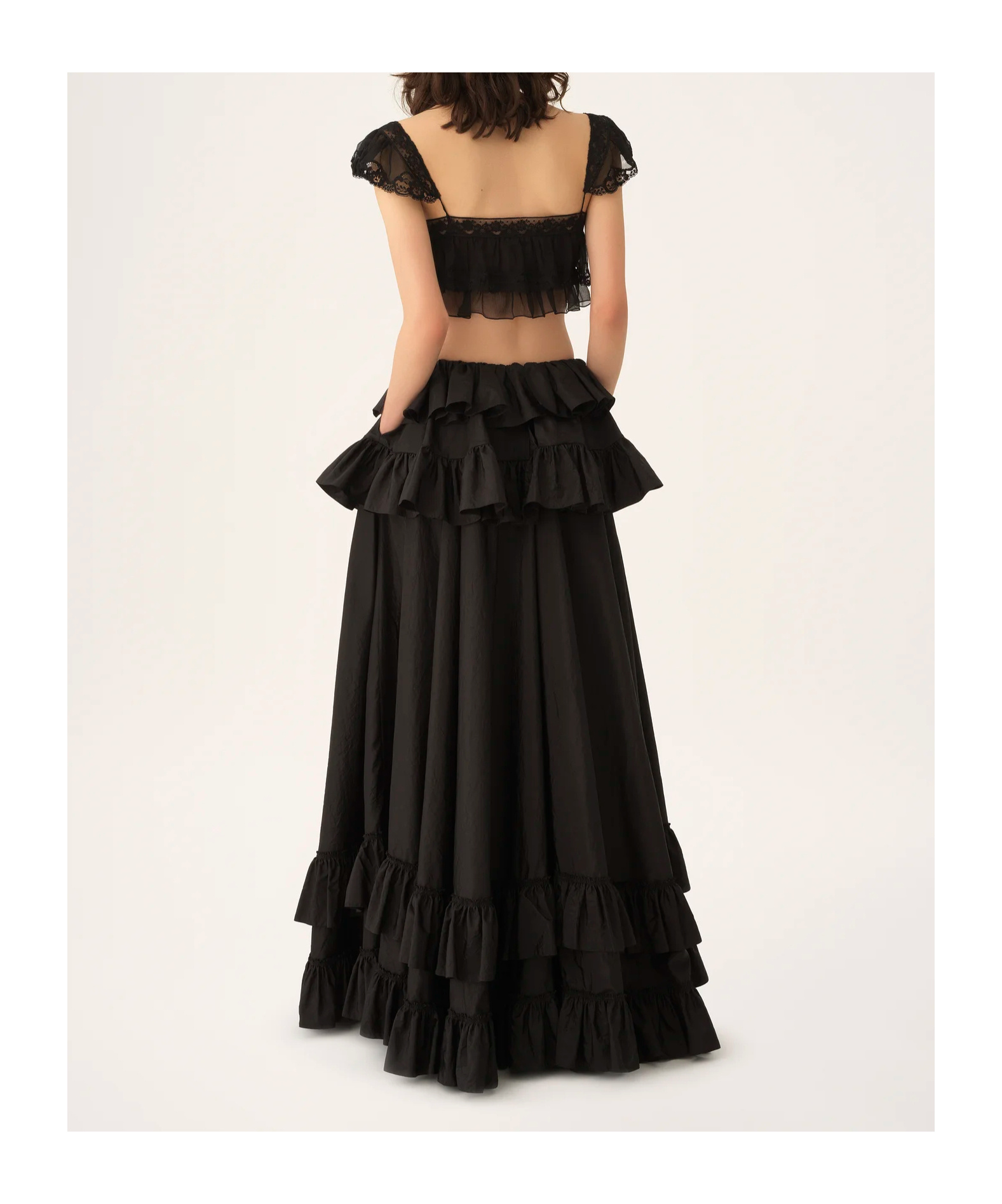 Chloé Ruffled Bralette In Silk Mousseline  Lace In Black