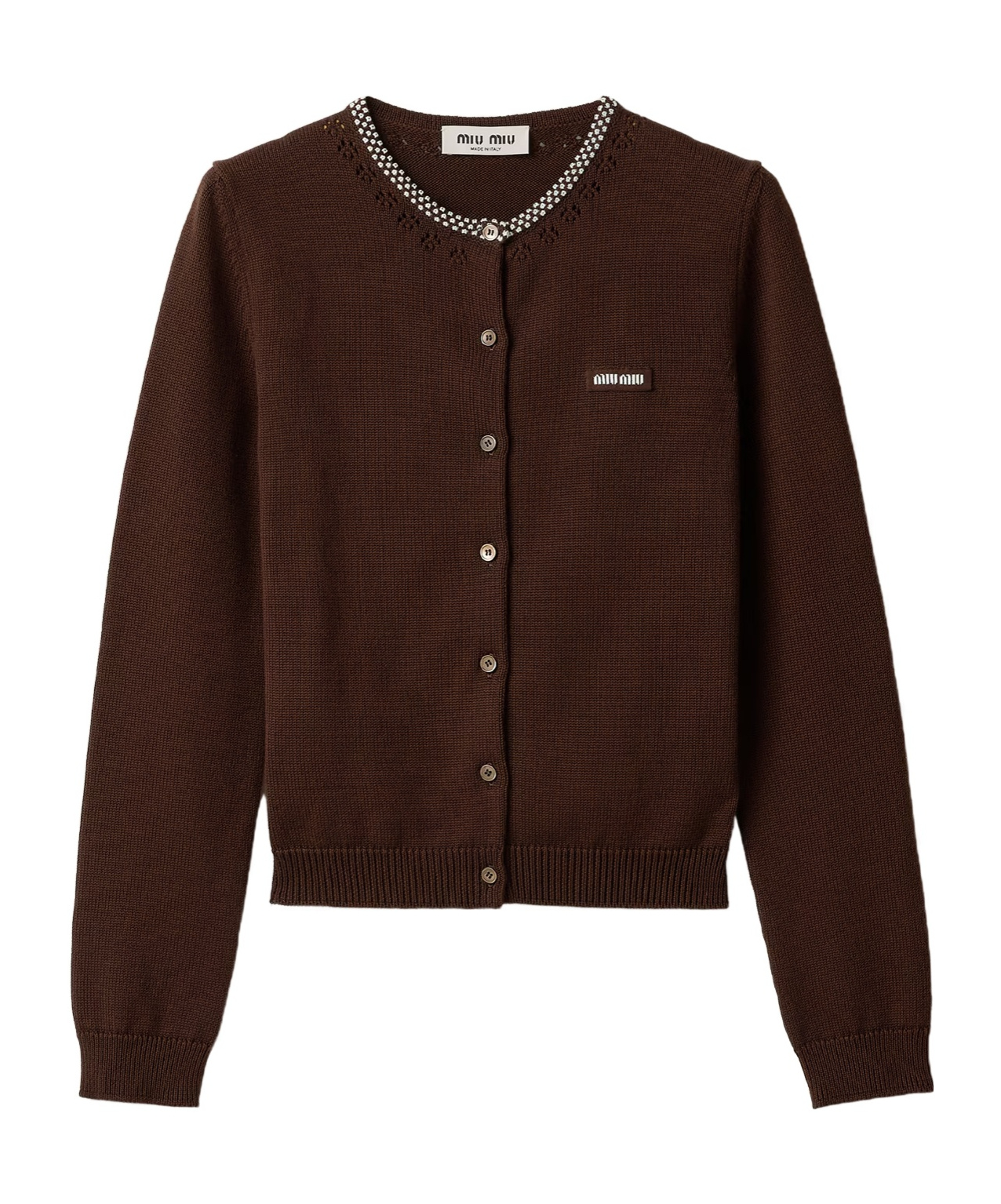 Miu Miu Cotton Cardigan In Cocoa Brown/white