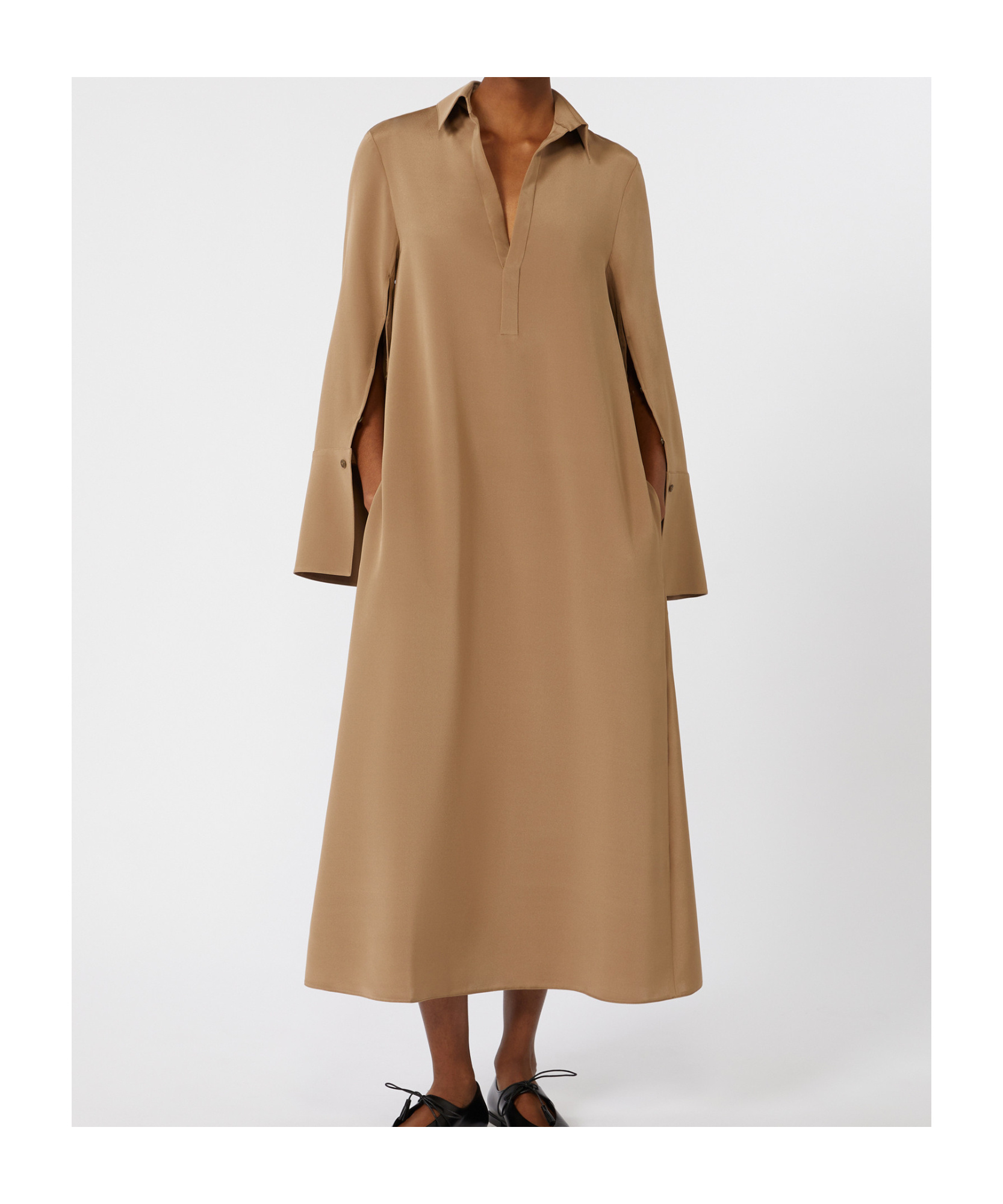 Max Mara Button-cuff Silk Dress In Brown