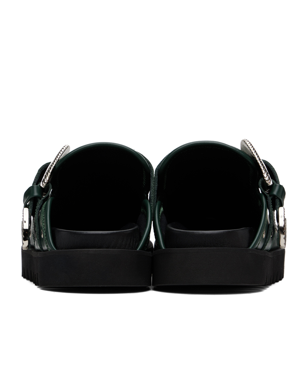 Toga Virilis Ssense Exclusive Green Eyelet Metal Sabot Slip-on Loafers In Black
