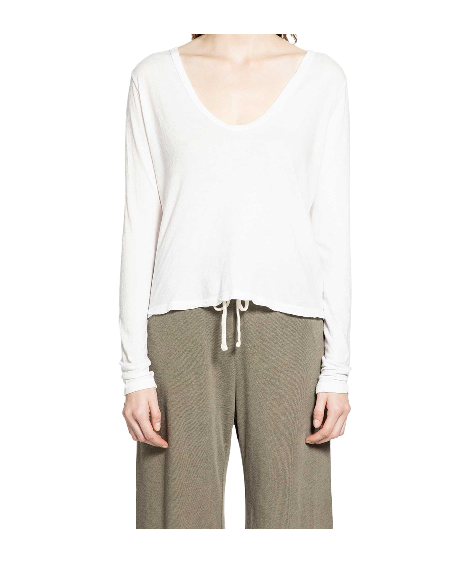 James Perse V-neck Long-sleeved T-shirt In White
