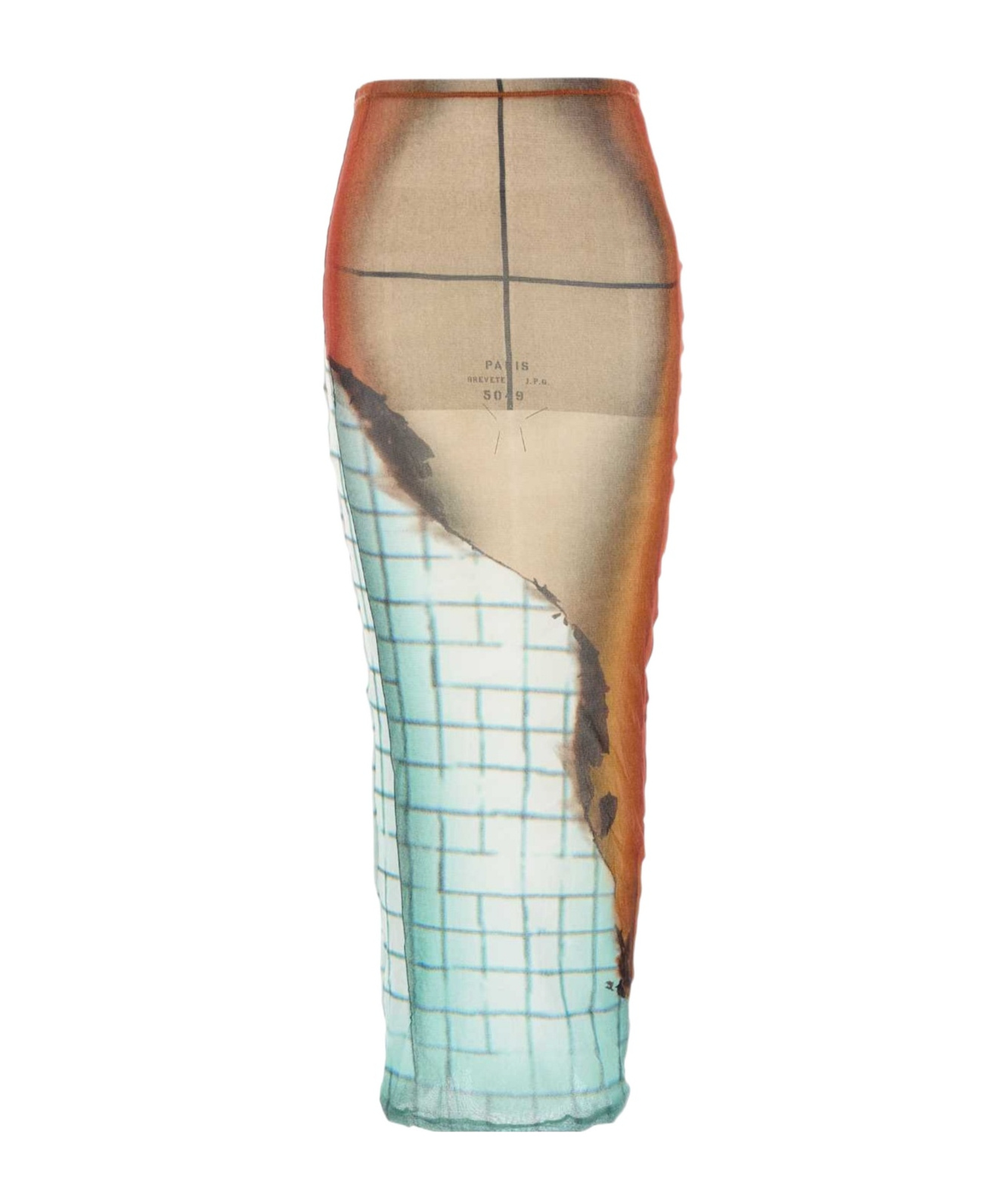 Jean Paul Gaultier Sheer Tulle Skirt Fire Abstract Silhouette In Brown