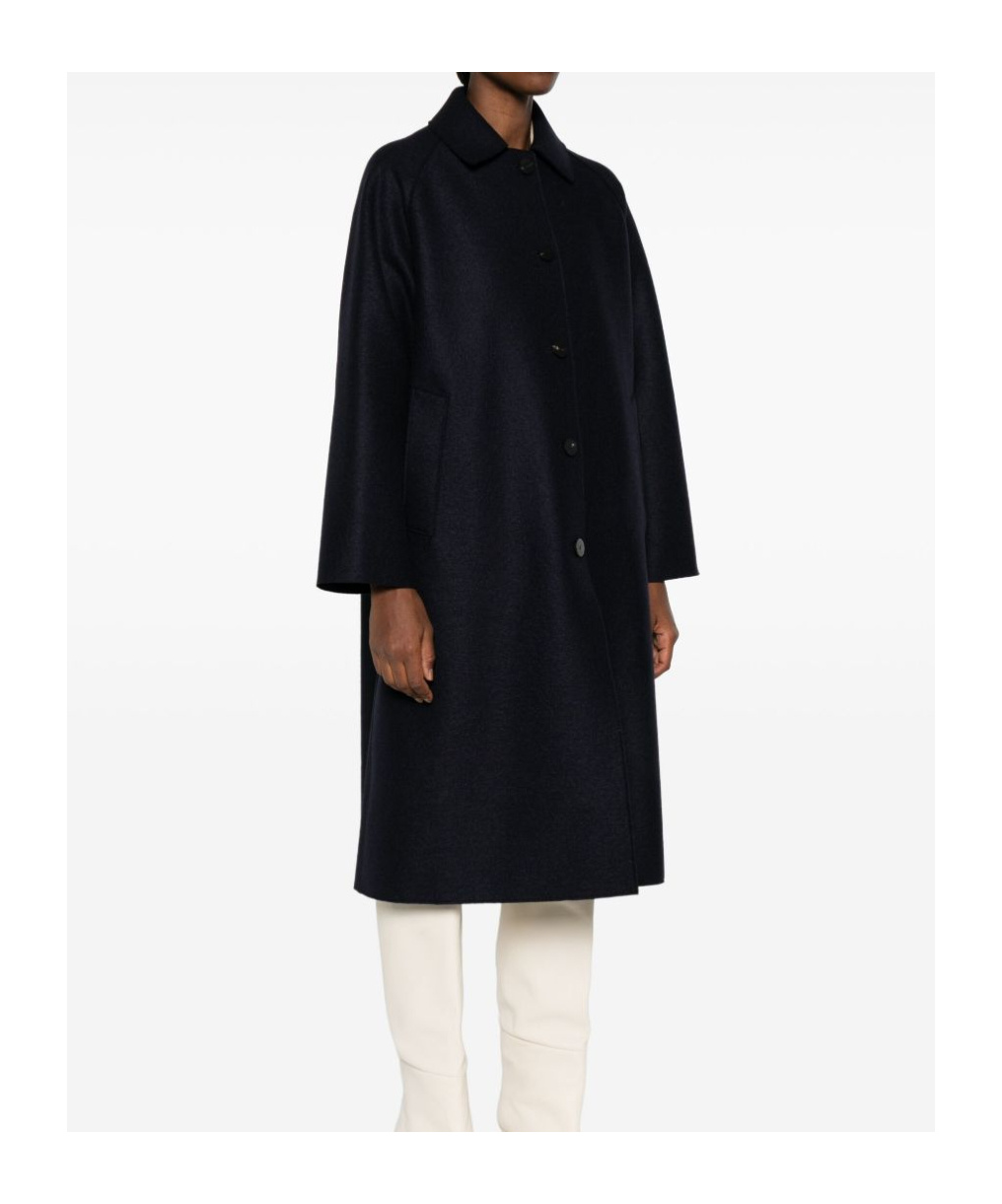 Harris Wharf London Navy Blue Button-front Coat In Blue