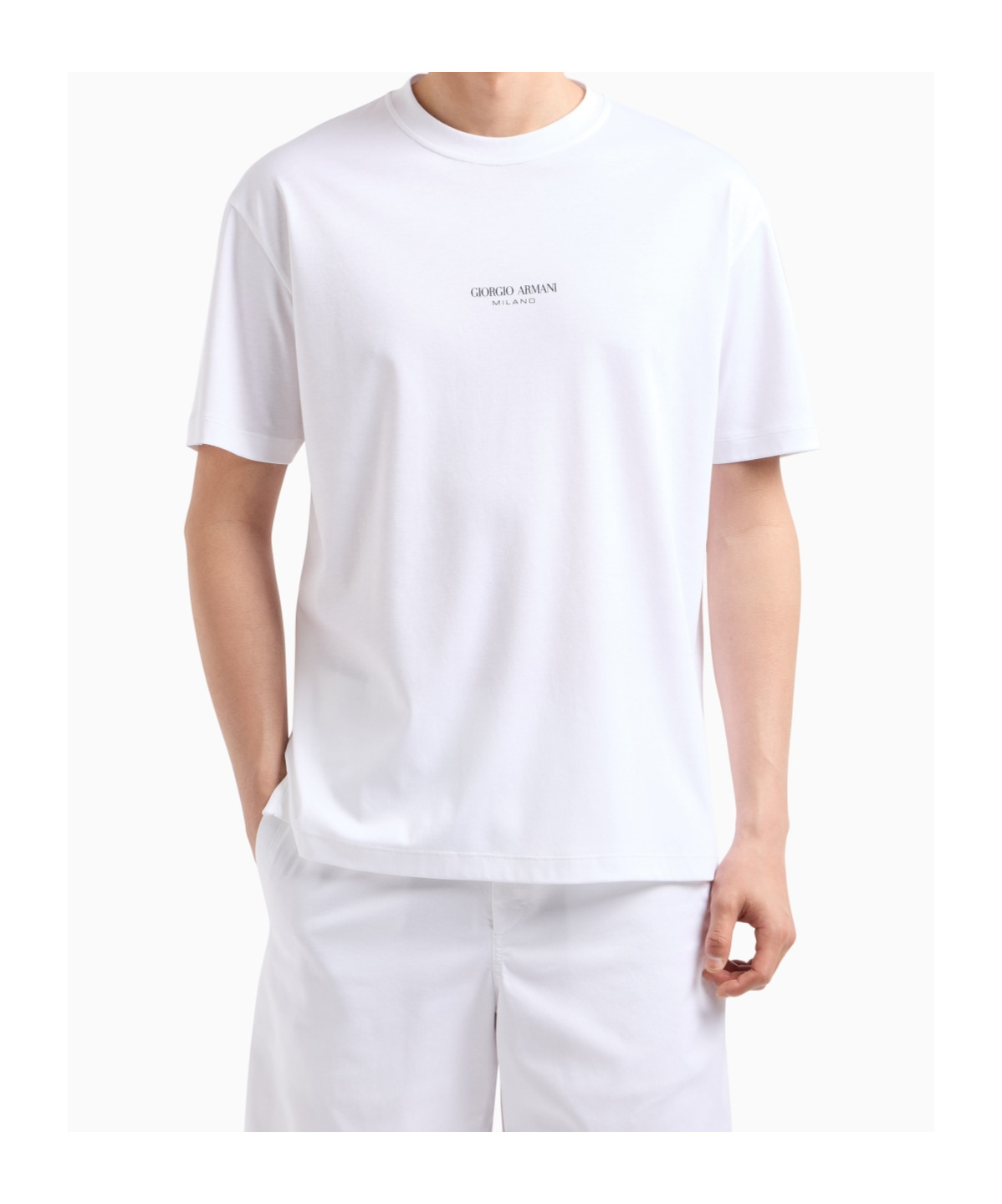 Giorgio Armani Crew Neck White T-shirt With Minimalist Logo In White