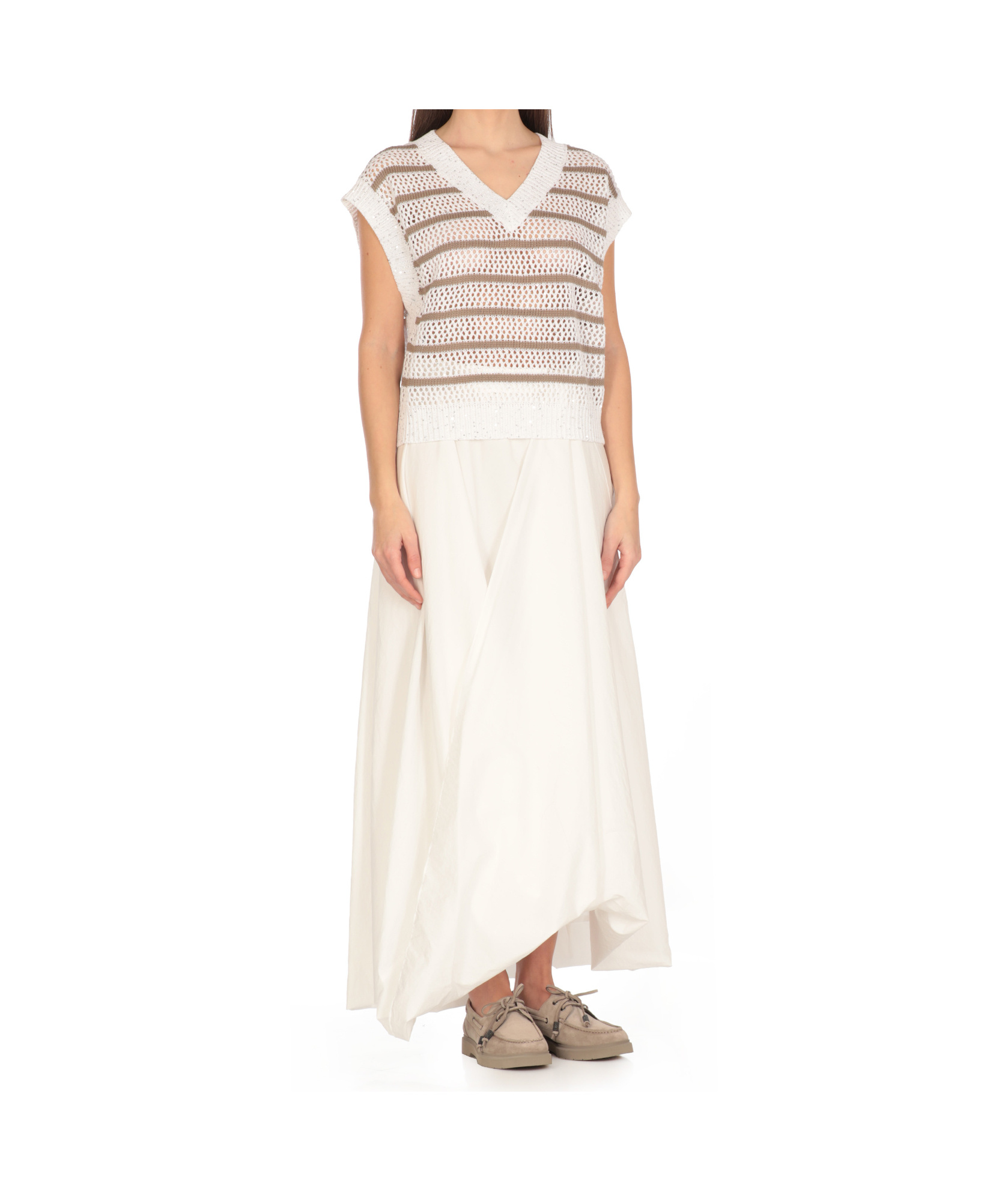 Brunello Cucinelli Striped Sweater In White
