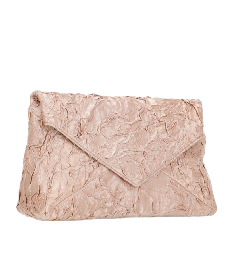 Dries Van Noten Chain Strap Crinkled Texture Envelope Flap Metallic Finish Pleated Fabric Shoulder Bag In Pink