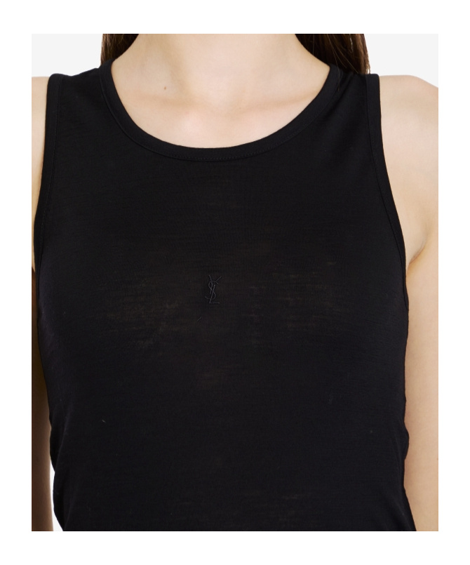 Saint Laurent Logo-embroidered Tank Top In Black