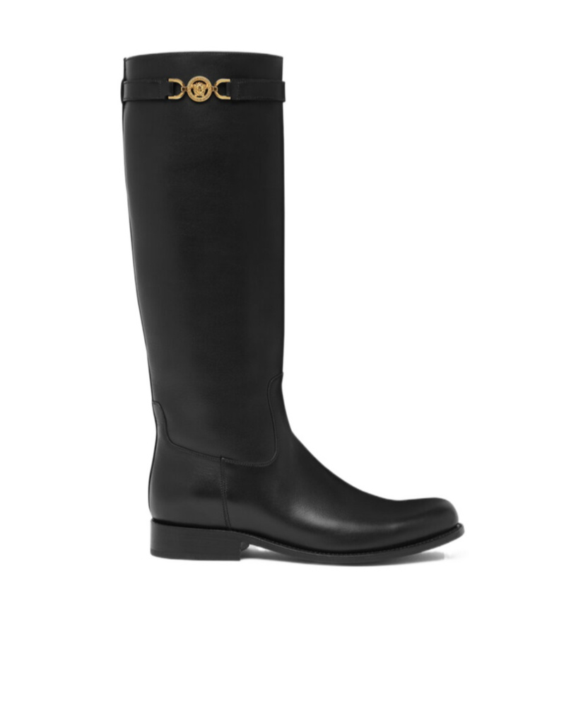 Versace Black High Boots With '95 Medusa Detail In Black