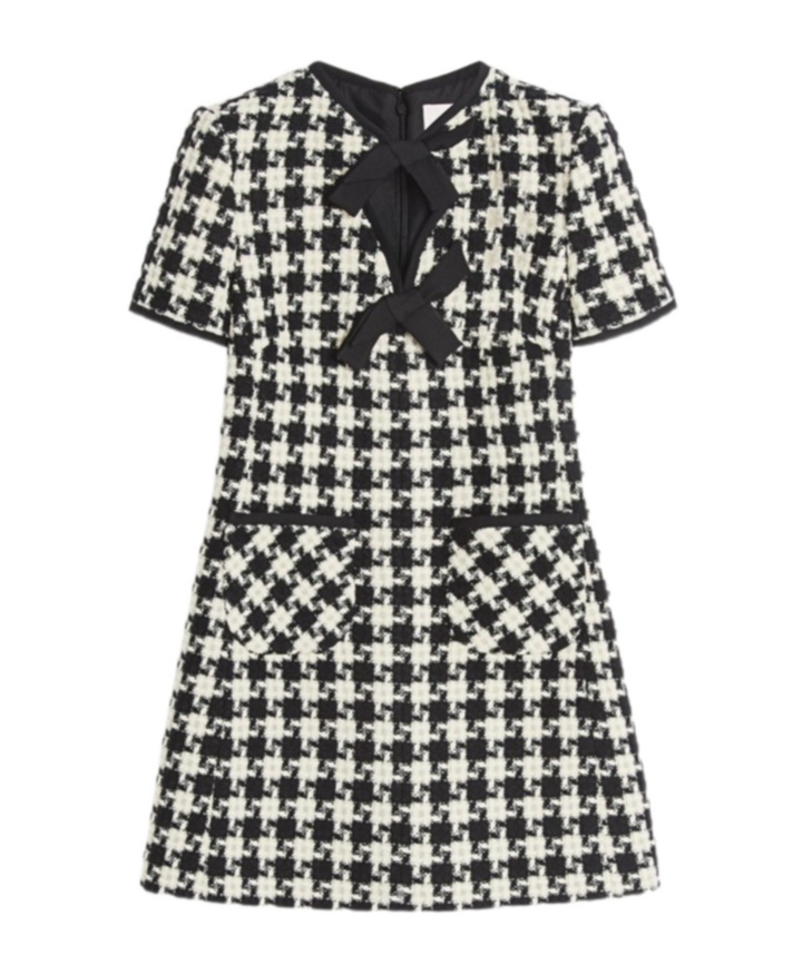 Valentino Embroidered Damier Light Tweed Short Dress In Black