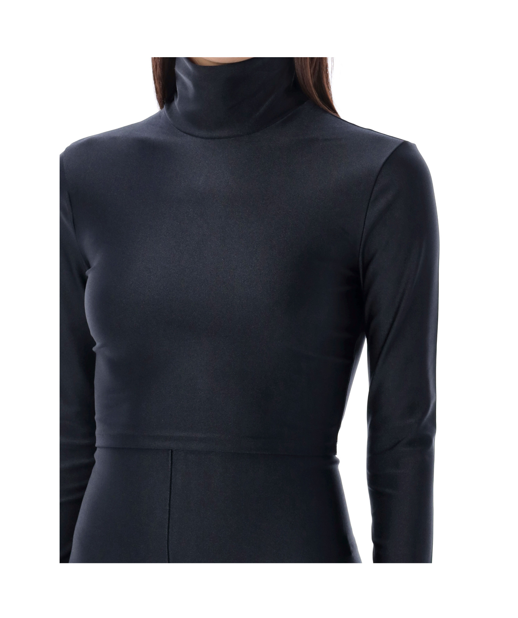 The Andamane High Neck Long Sleeve Open Back Bodysuit In Black
