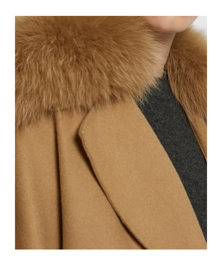 YVES SALOMON LONG BELTED COAT IN CASHMERE WOOL WITH FOX FUR COLLAR