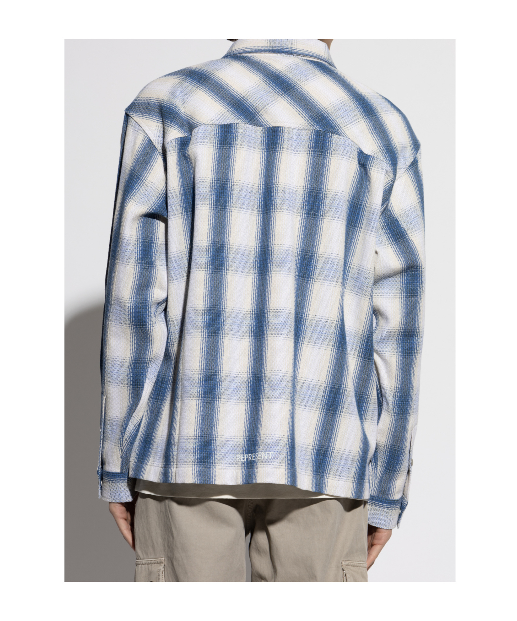 Represent Blue Shirt With Classic Collar And All-over Check Motif In White
