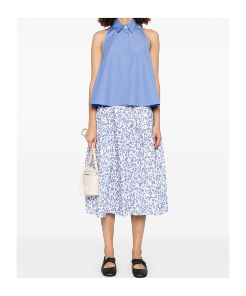Marni Flared Cotton Blouse In Blue
