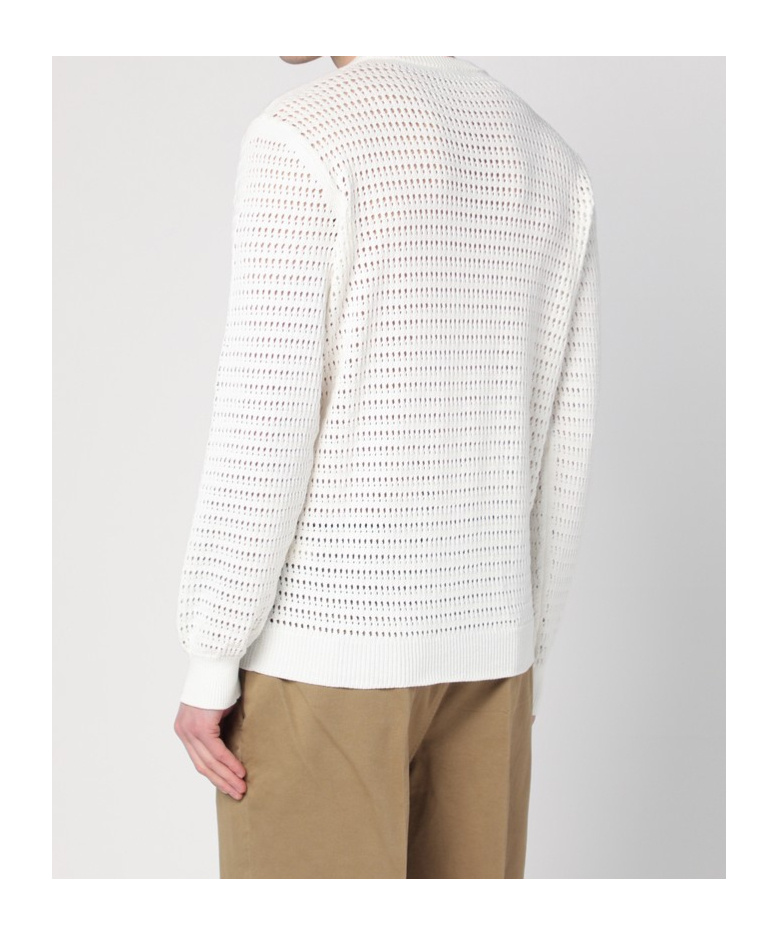 Roberto Collina Perforated Milk-coloured Sweater In Cotton In White