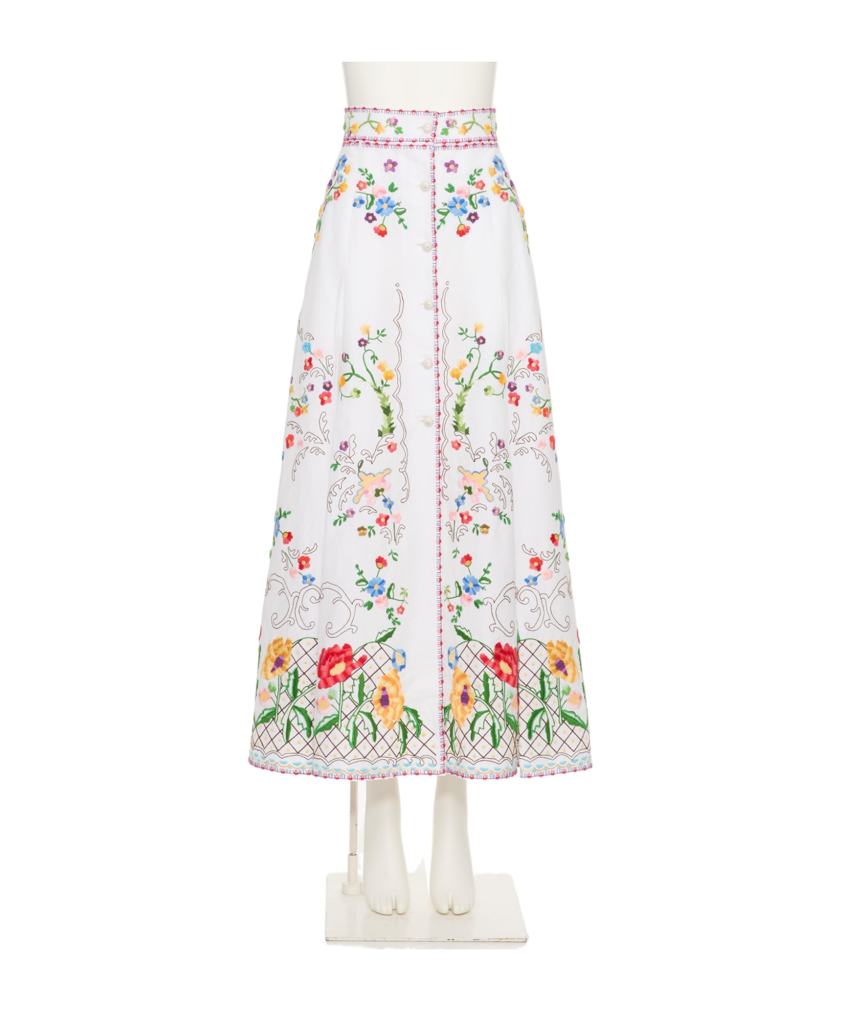 Valentino Pleated Embroidered Cotton, Linen And Silk-blend Midi Skirt In White