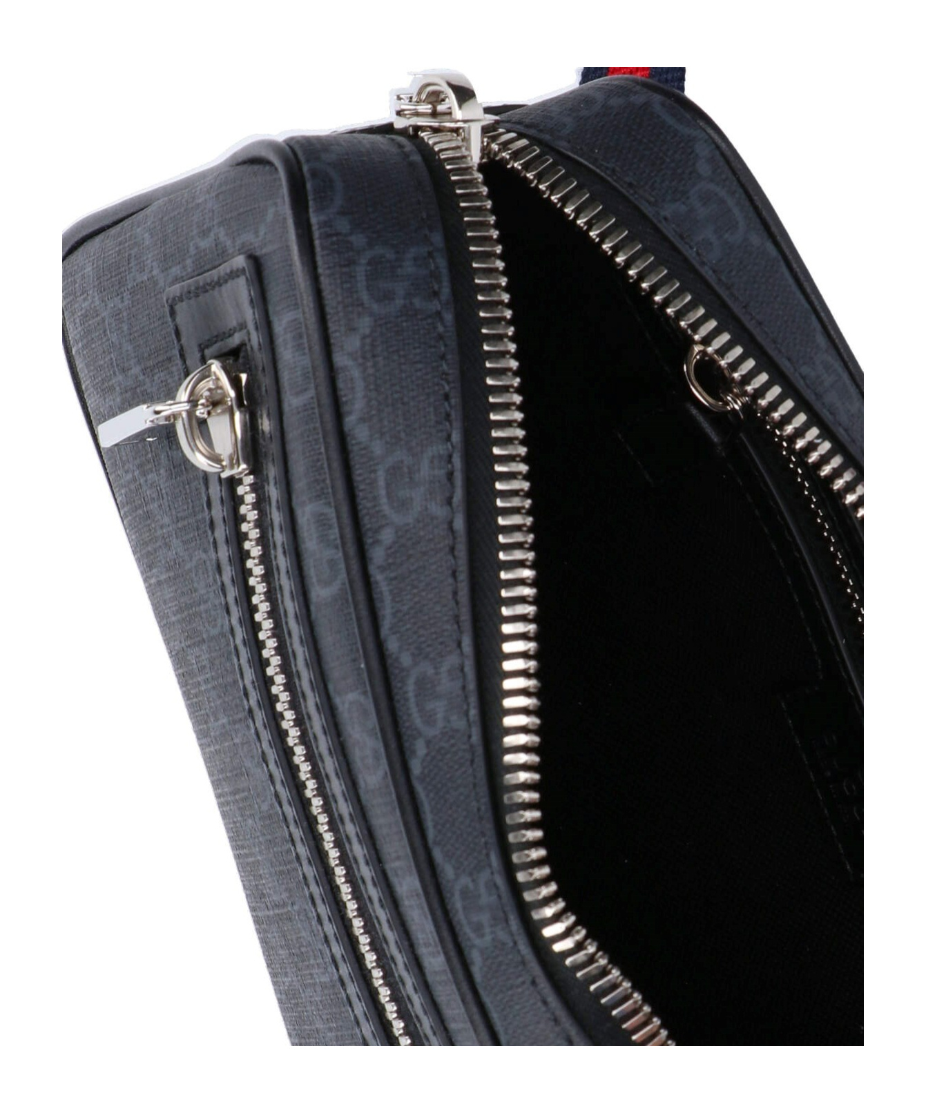 Gucci Web Stripe Gg Canvas Leather-trimmed Belt Bag In Black