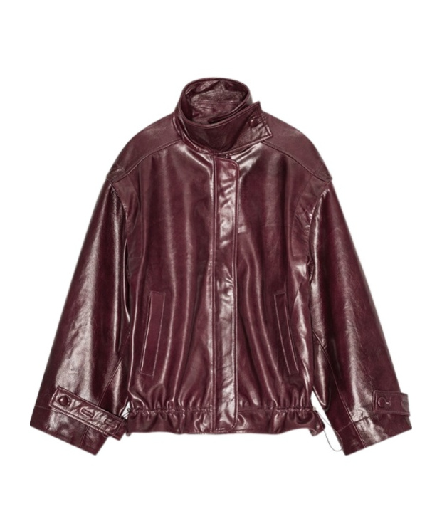 Remain Birger Christensen Stand Collar Zipper Leather Jacket In Brown