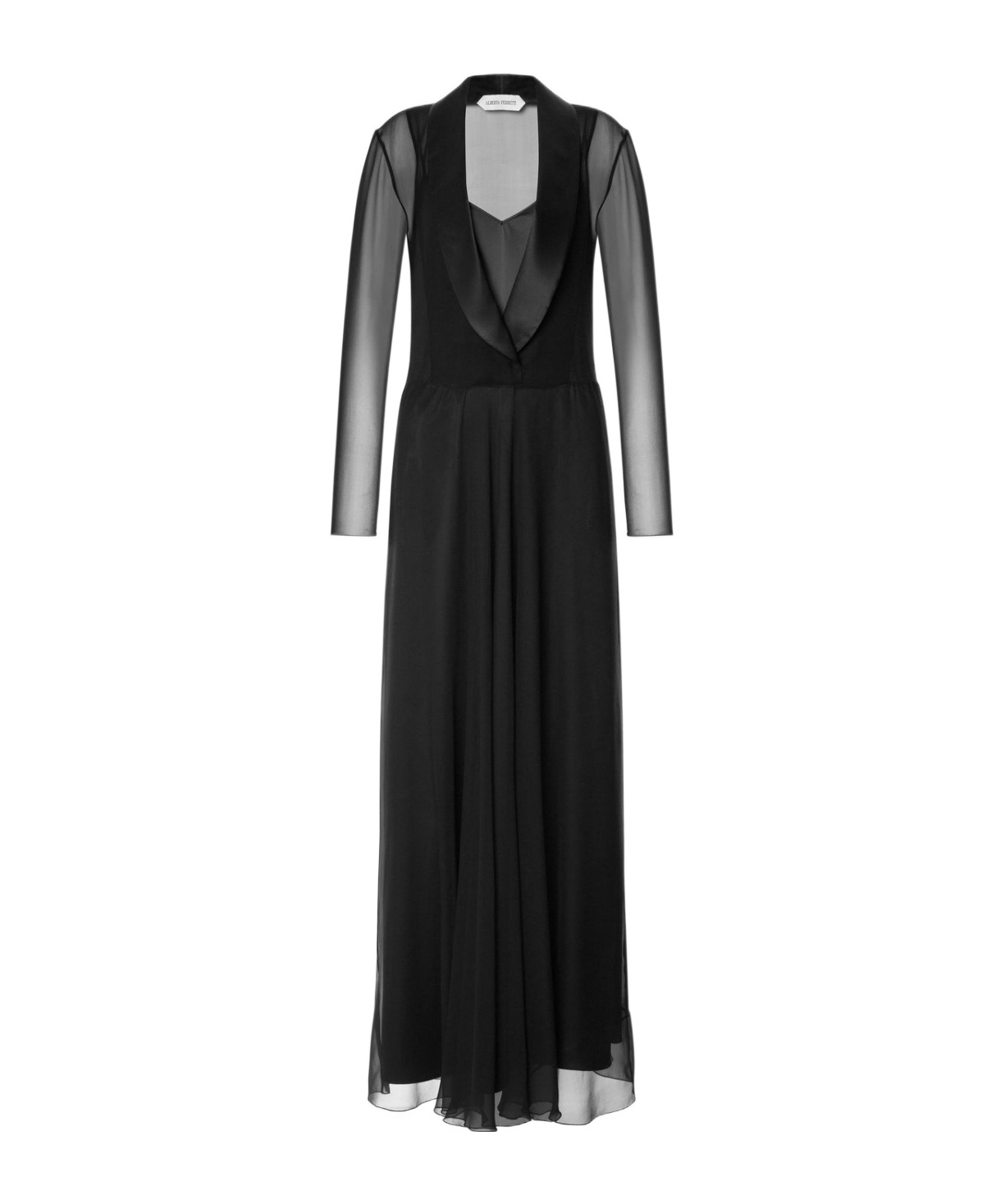 Alberta Ferretti Cowl Neck Chiffon Dress With Petticoat In Black