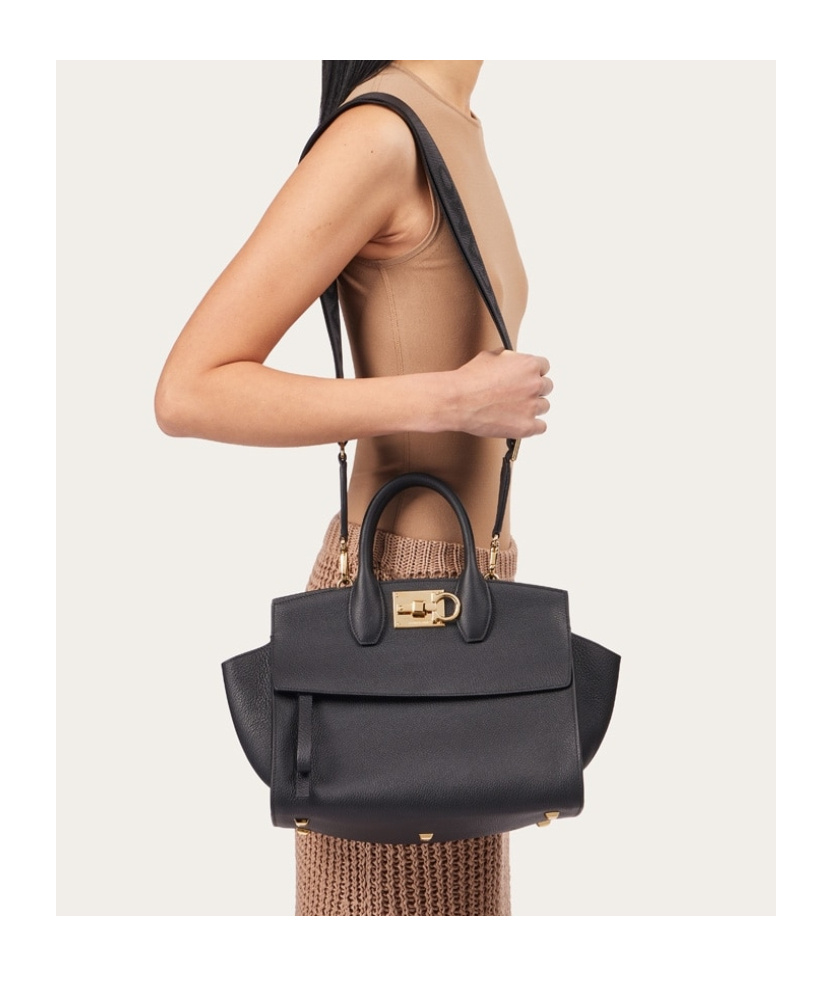 Ferragamo Salvatore  Studio Gancini Tote Bag In Black