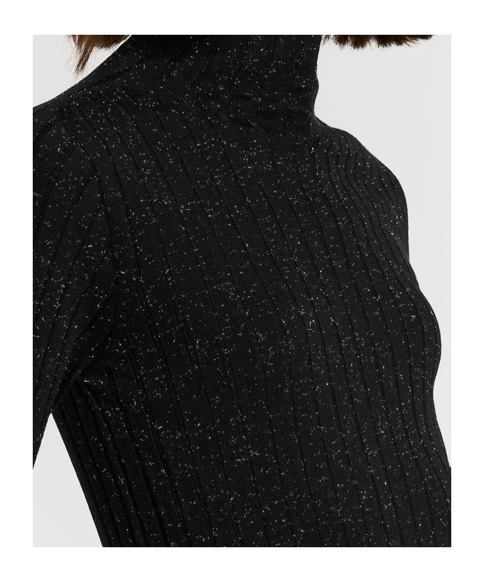 Peserico Wool And Viscose Rib-knit Mock-polo-neck Jumper With Lurex In Black