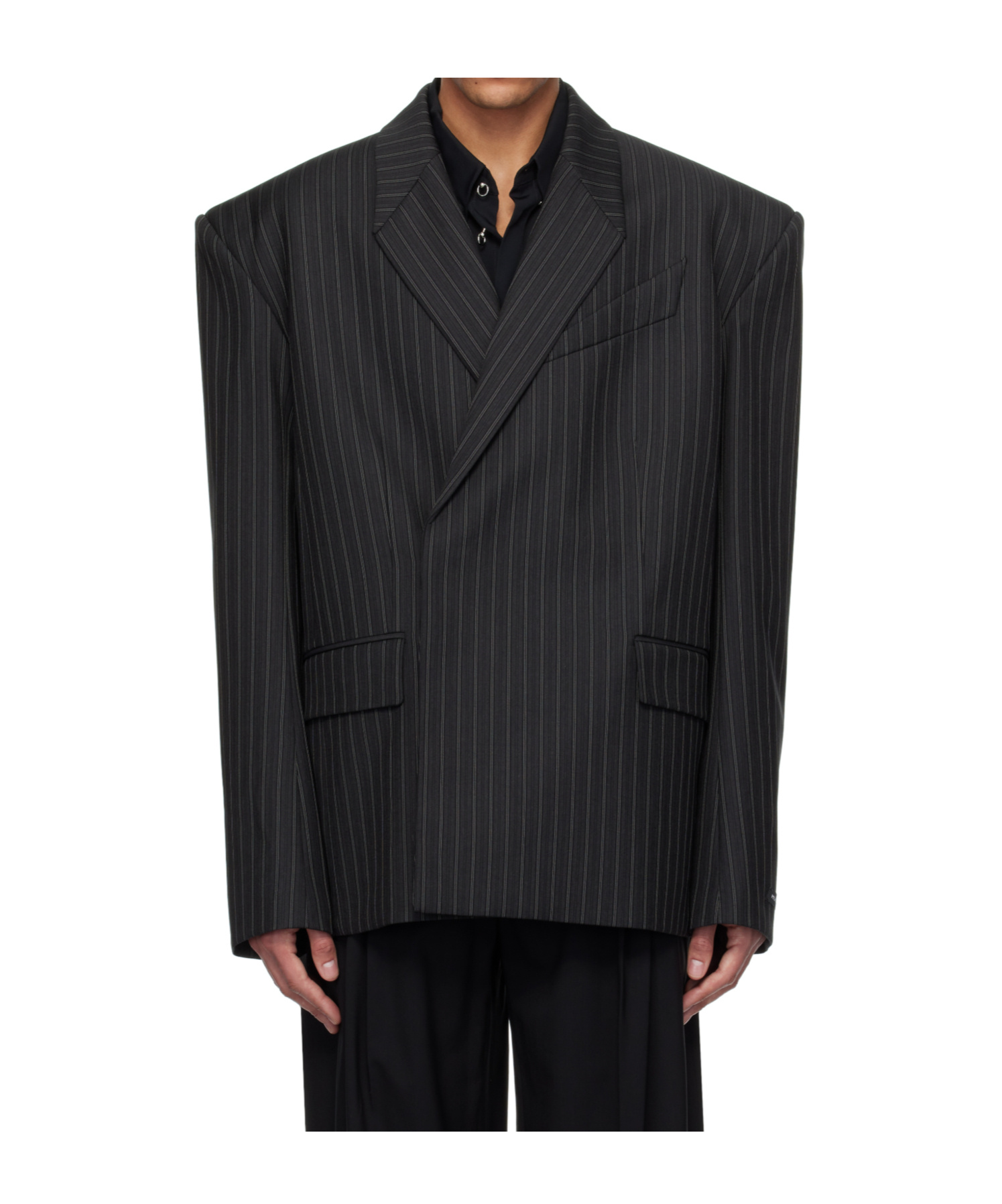 Mugler Black Pinstripe Oversized Tailoring Blazer In Black