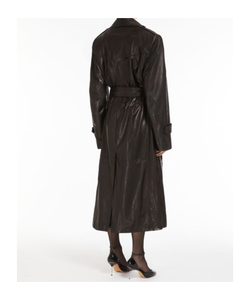 Sportmax Long-sleeved Leather Windbreaker In Black