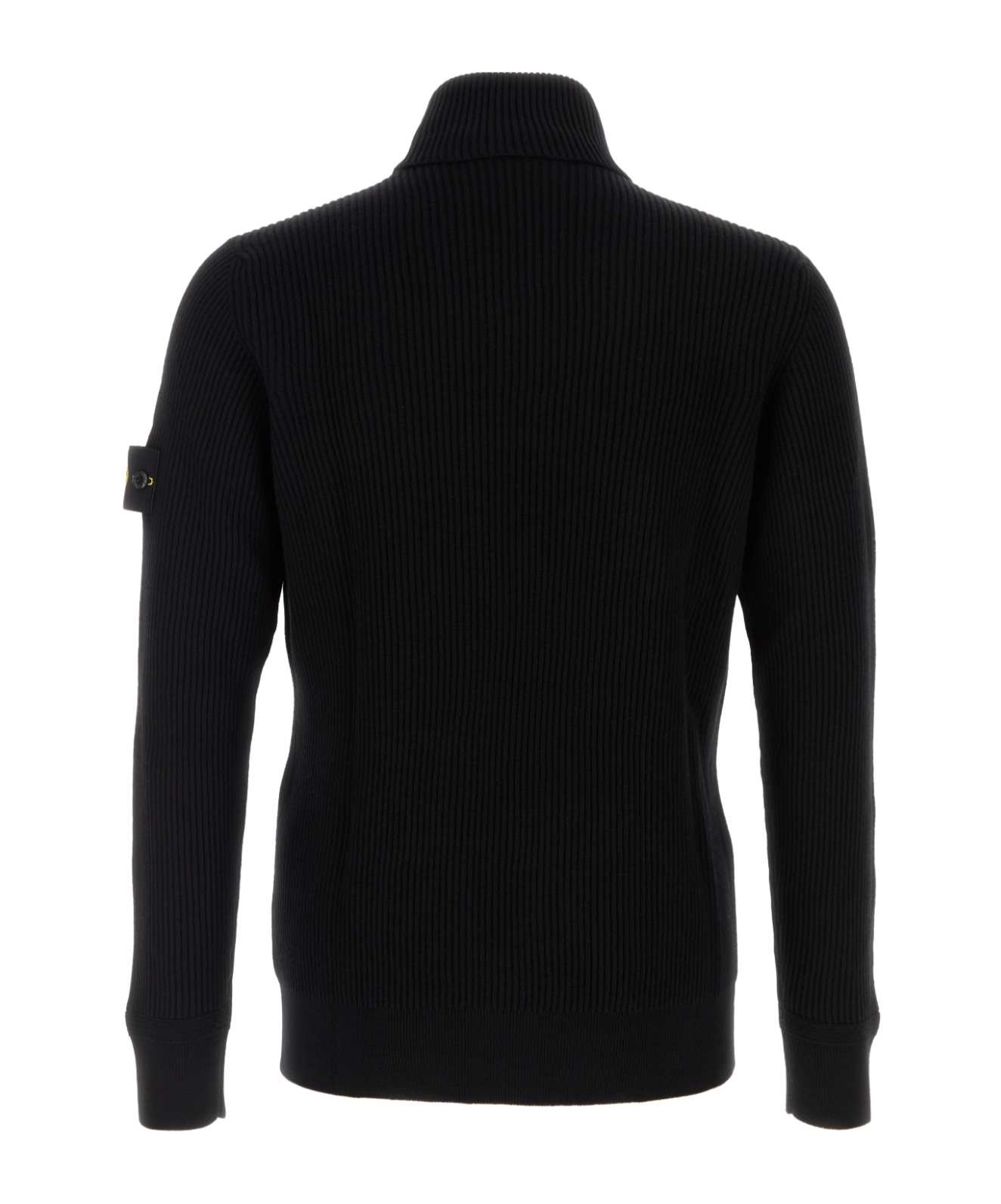 Stone Island Finely Ribbed Turtleneck Sweater In Black