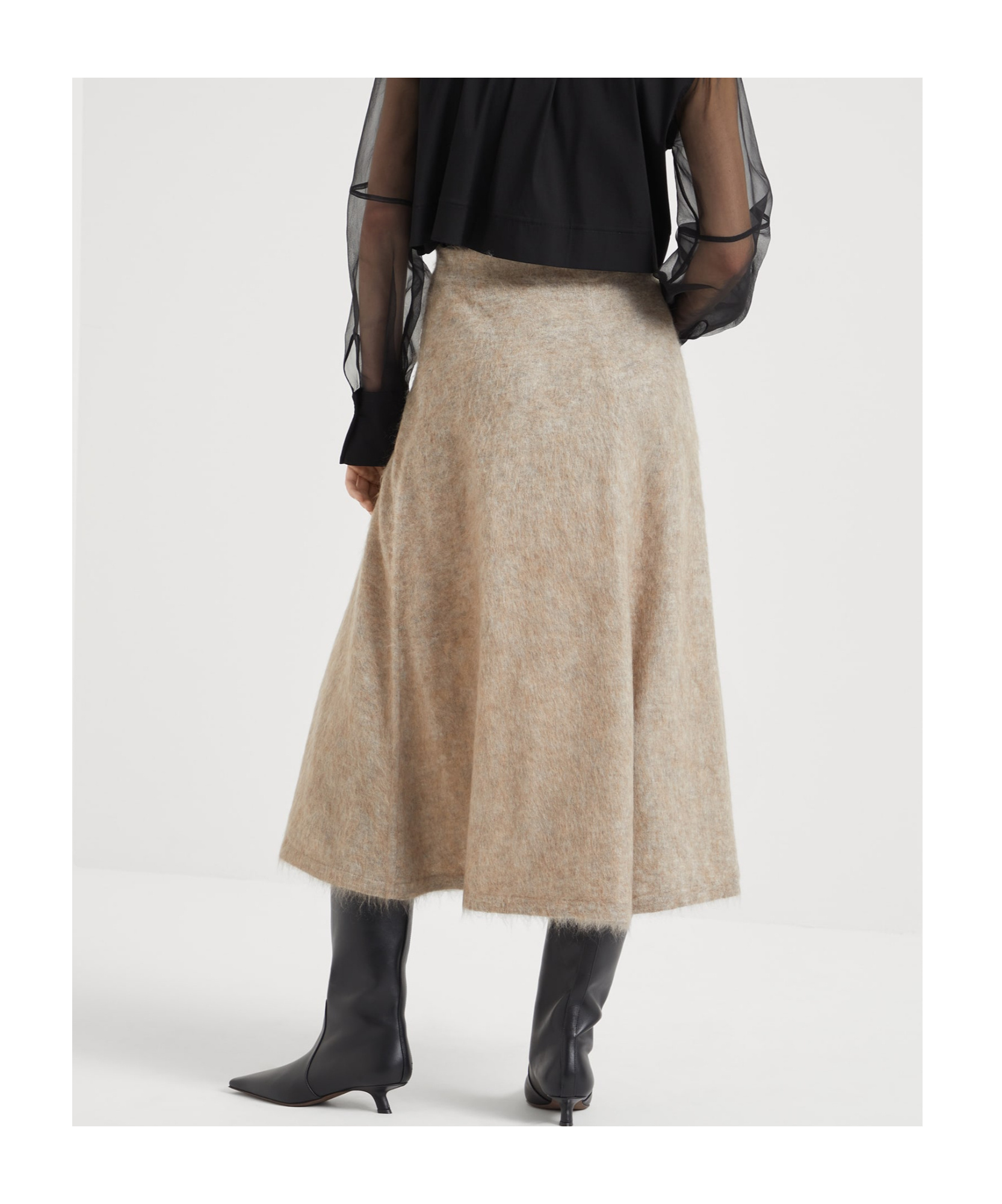 Brunello Cucinelli Wool And Cashmere-blend Midi Skirt In Nude