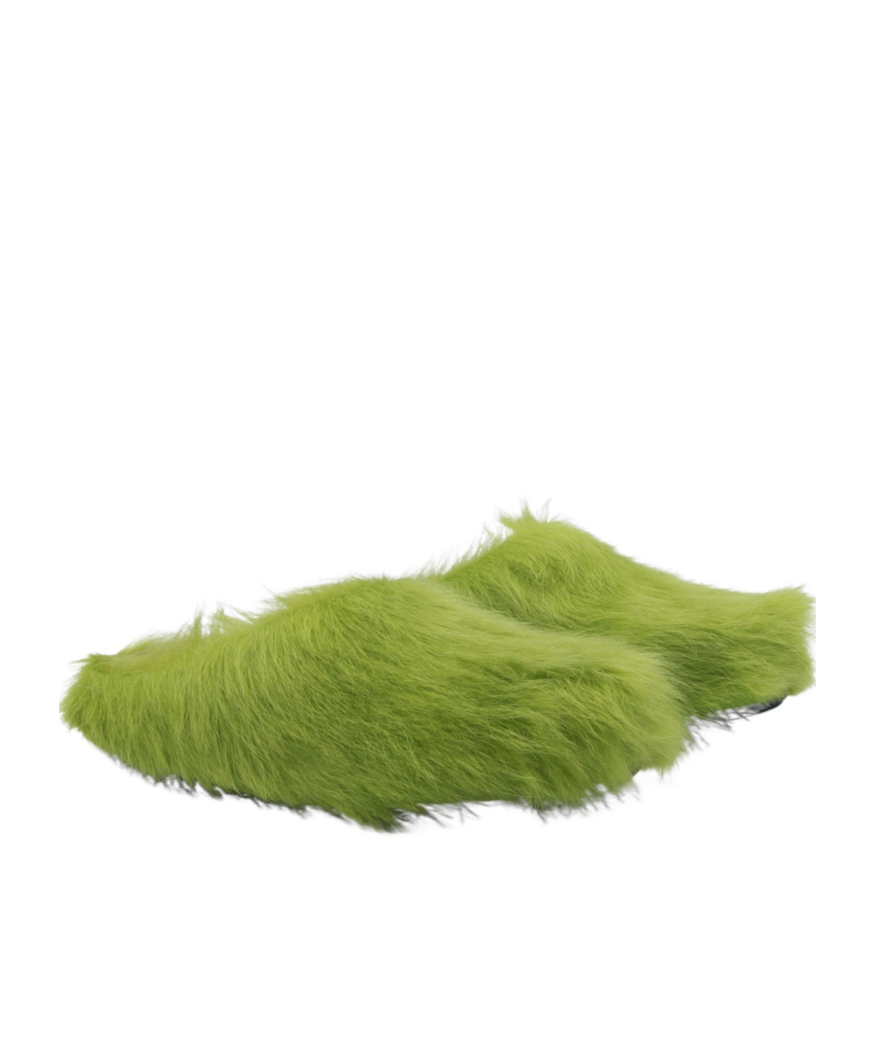 Marni Faux Fur Round Toe Slippers With Heel In Green