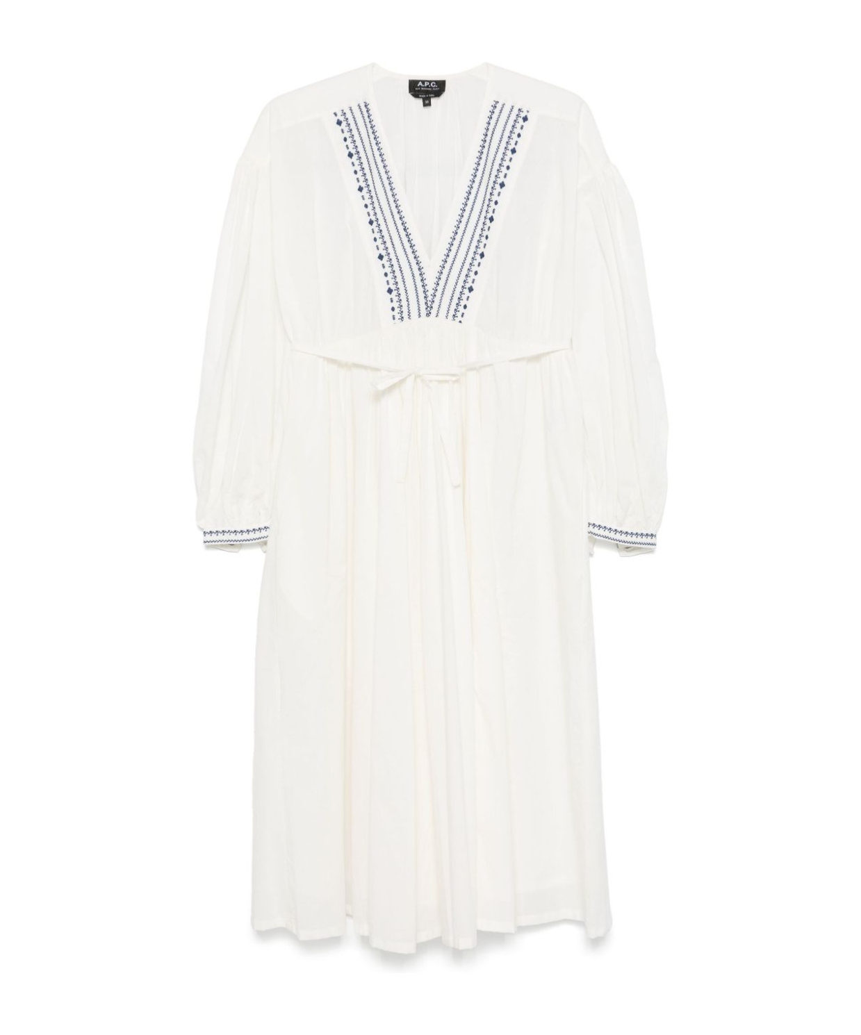 Apc Embroidered V-neck Cotton Midi Dress In White