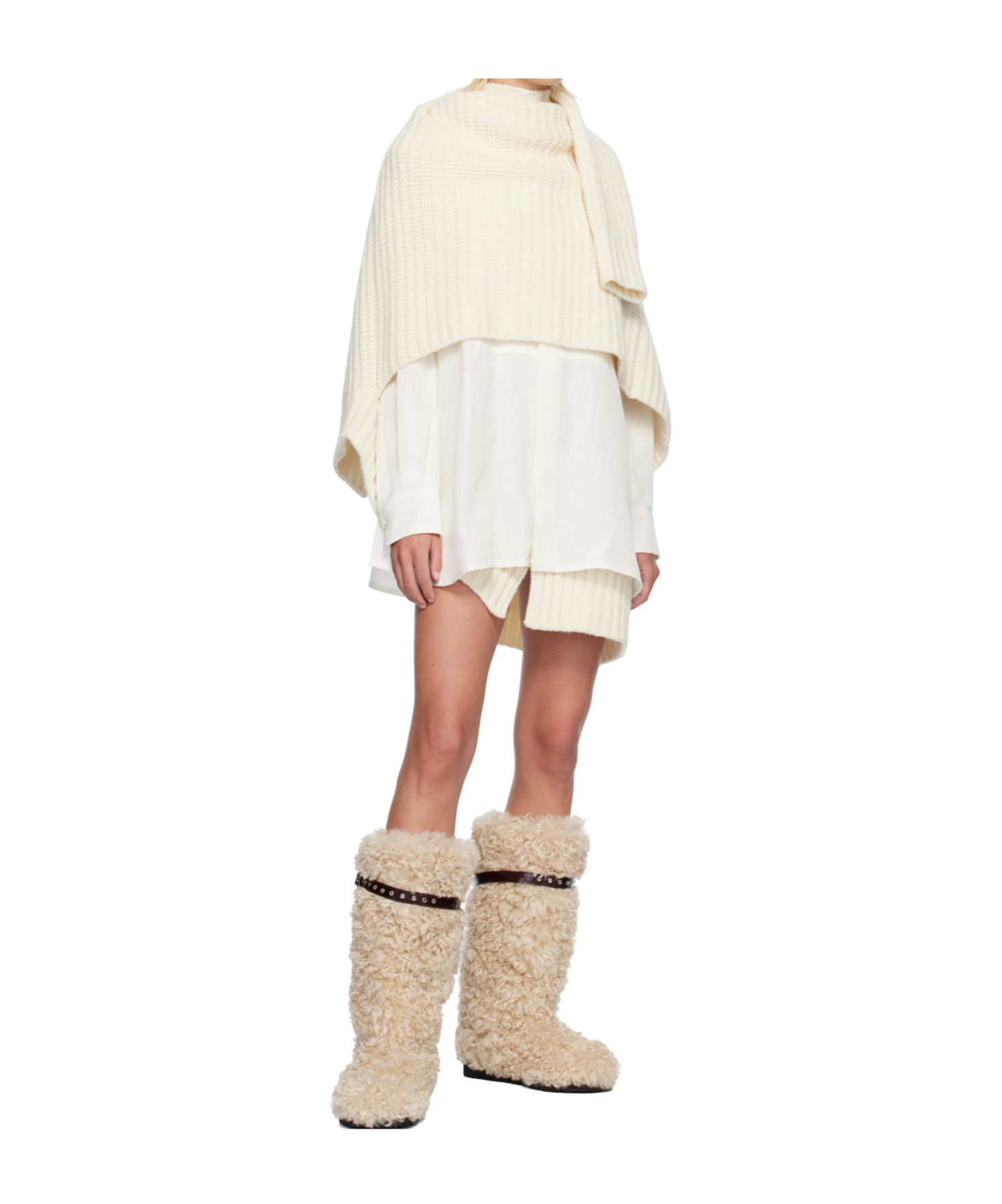 Sacai Ribbed-knit Silk And Cotton-blend Mini Dress In White