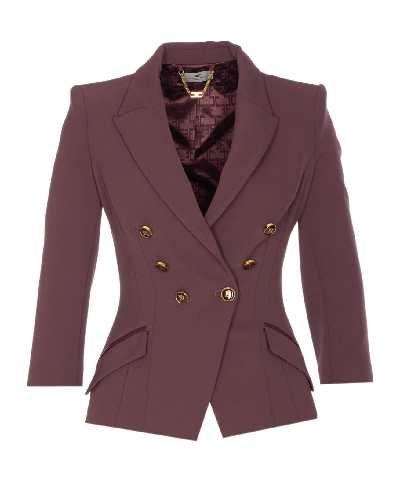 Elisabetta Franchi Bordeaux Jacket Gold-tone Buttons In Brown