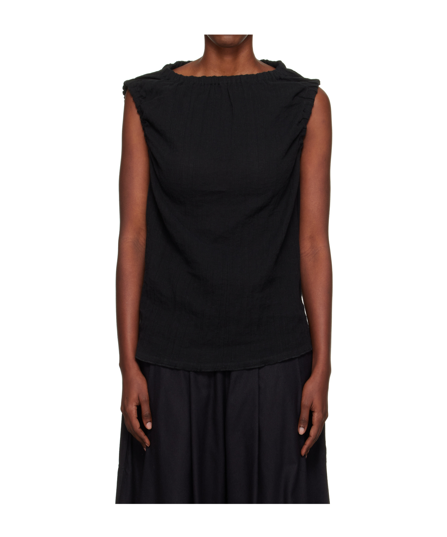 Baserange Lud Ruffled-trim Top In Black
