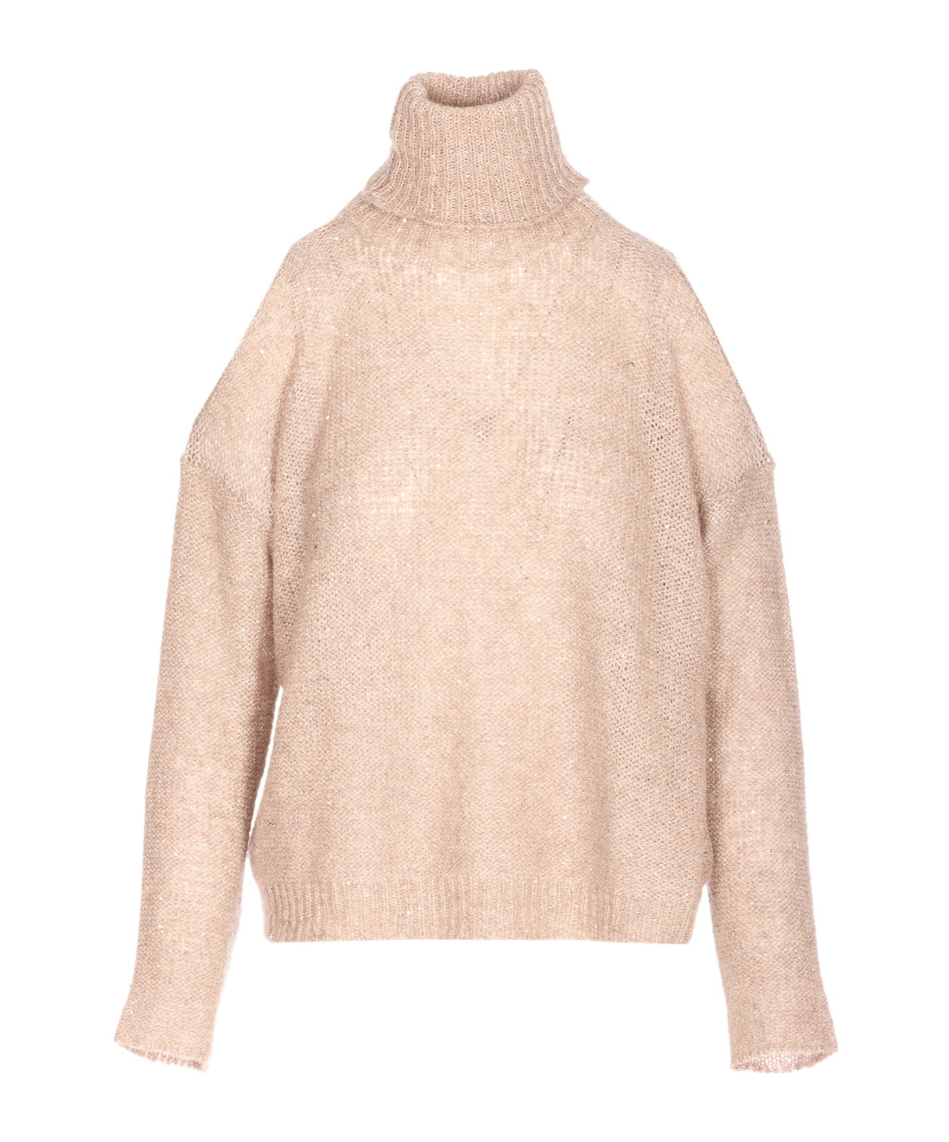 Roberto Collina High Neck Turtleneck Sweater Sequins In Neutral