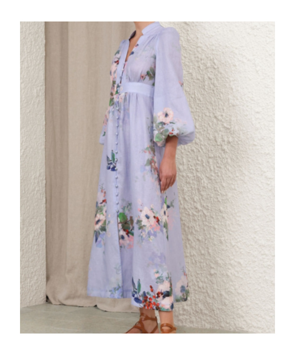 Zimmermann Everley Midi Light Blue Multicolor Dress In Gray