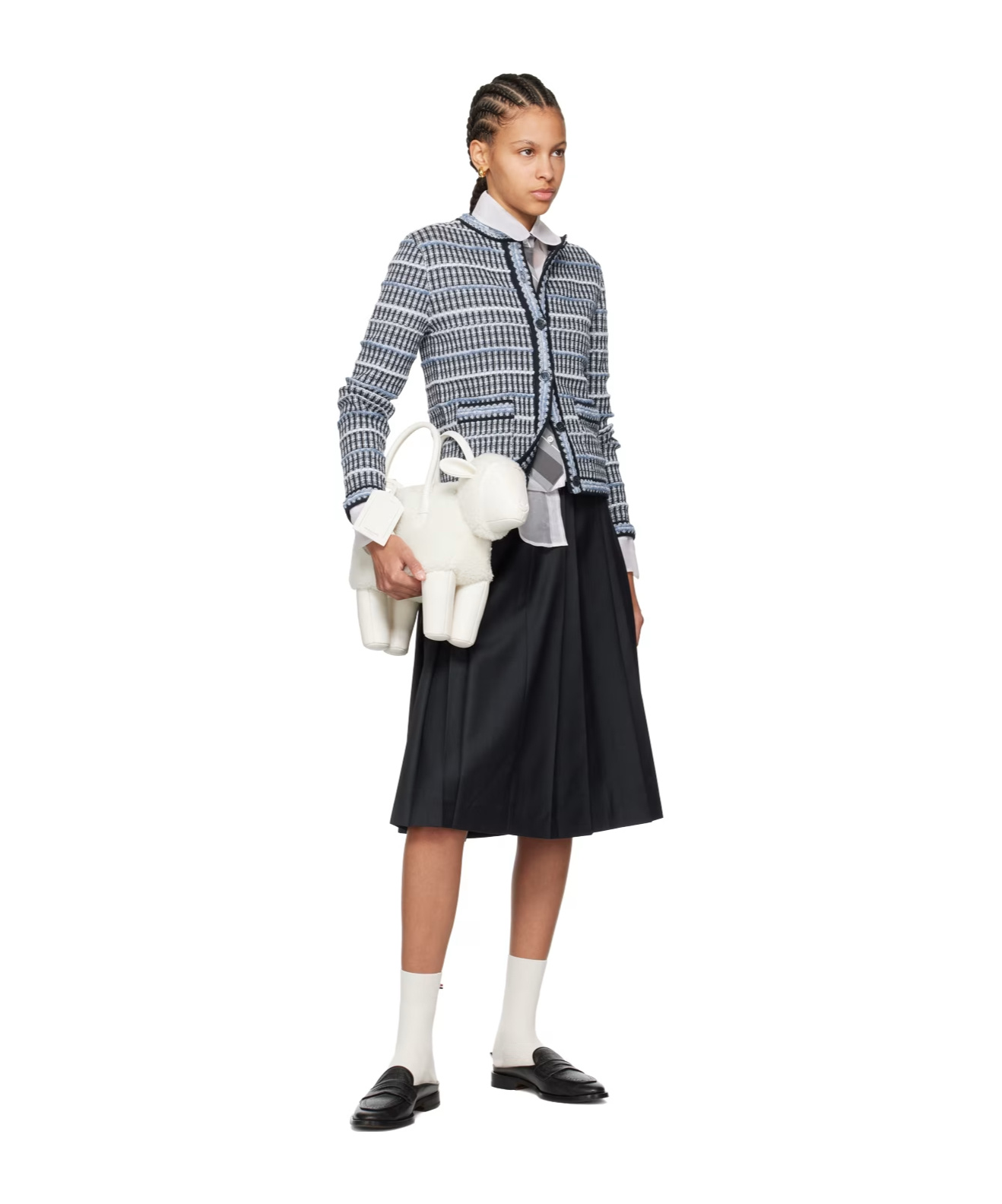 THOM BROWNE CREW-NECK TWEED CARDIGAN