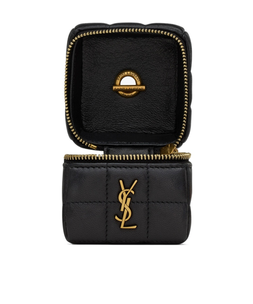 Saint Laurent Cassandre Matelassé Carré Mini Cube On Chain In Lambskin In Black