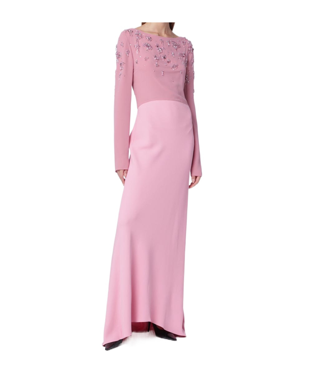 Alberta Ferretti Women Viscose Long Dress With Silk Top With Sequins In Pink