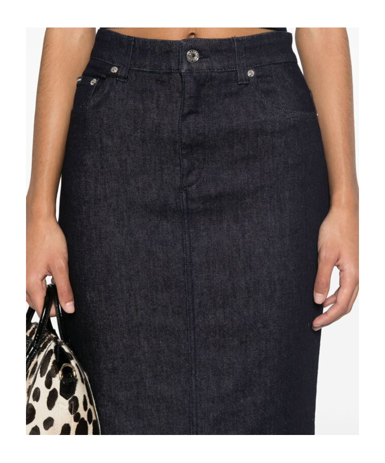 Dolce & Gabbana Navy Stretch Five Pocket Pencil Denim Midi Skirt In Black