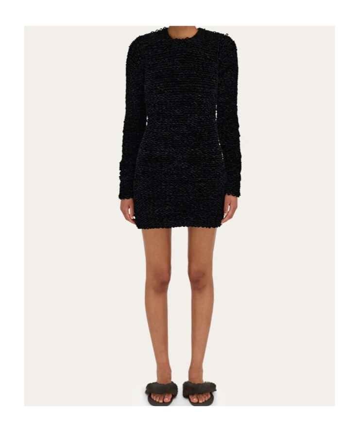 Ferragamo Astrakhan-effect Long-sleeve Mini Dress In Black