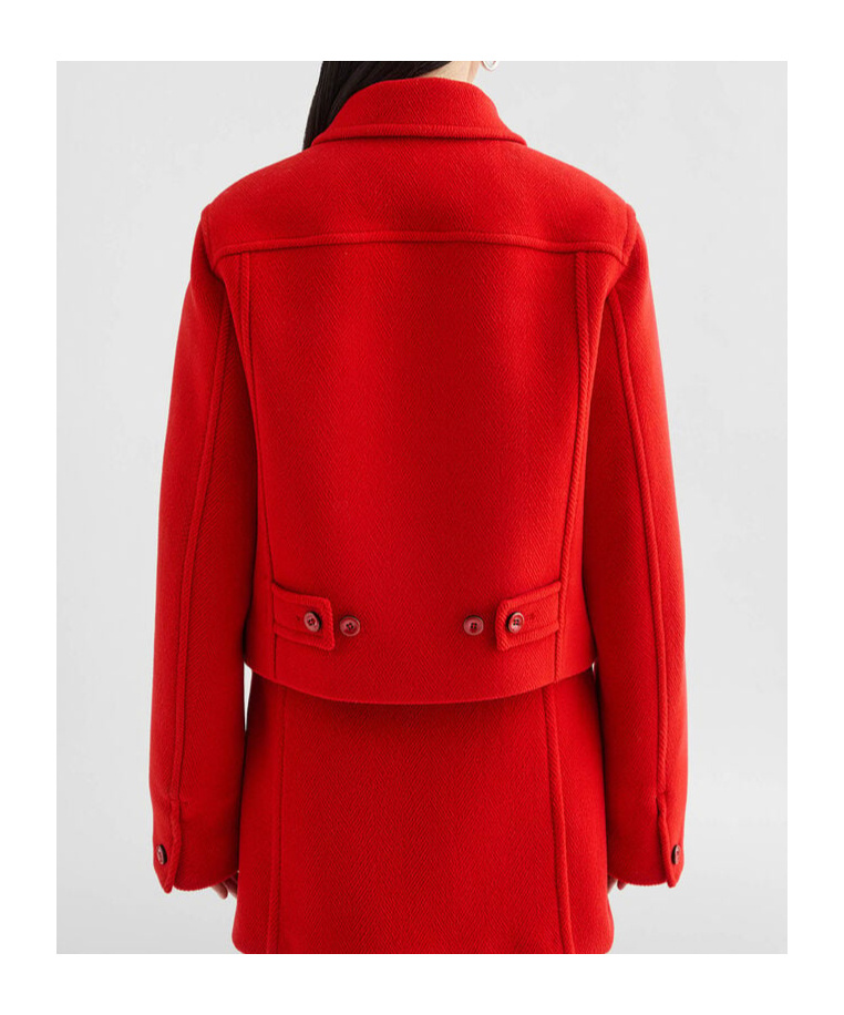 Jil Sander Cropped Boxy Wool Jacket In Red