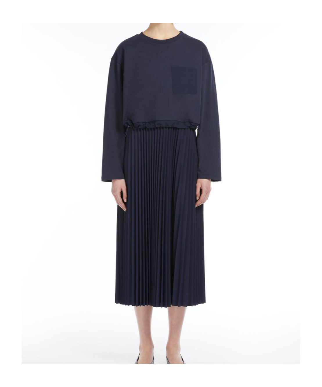 Weekend Max Mara Scatola Long Sleeve Mixed Media Dress In Black