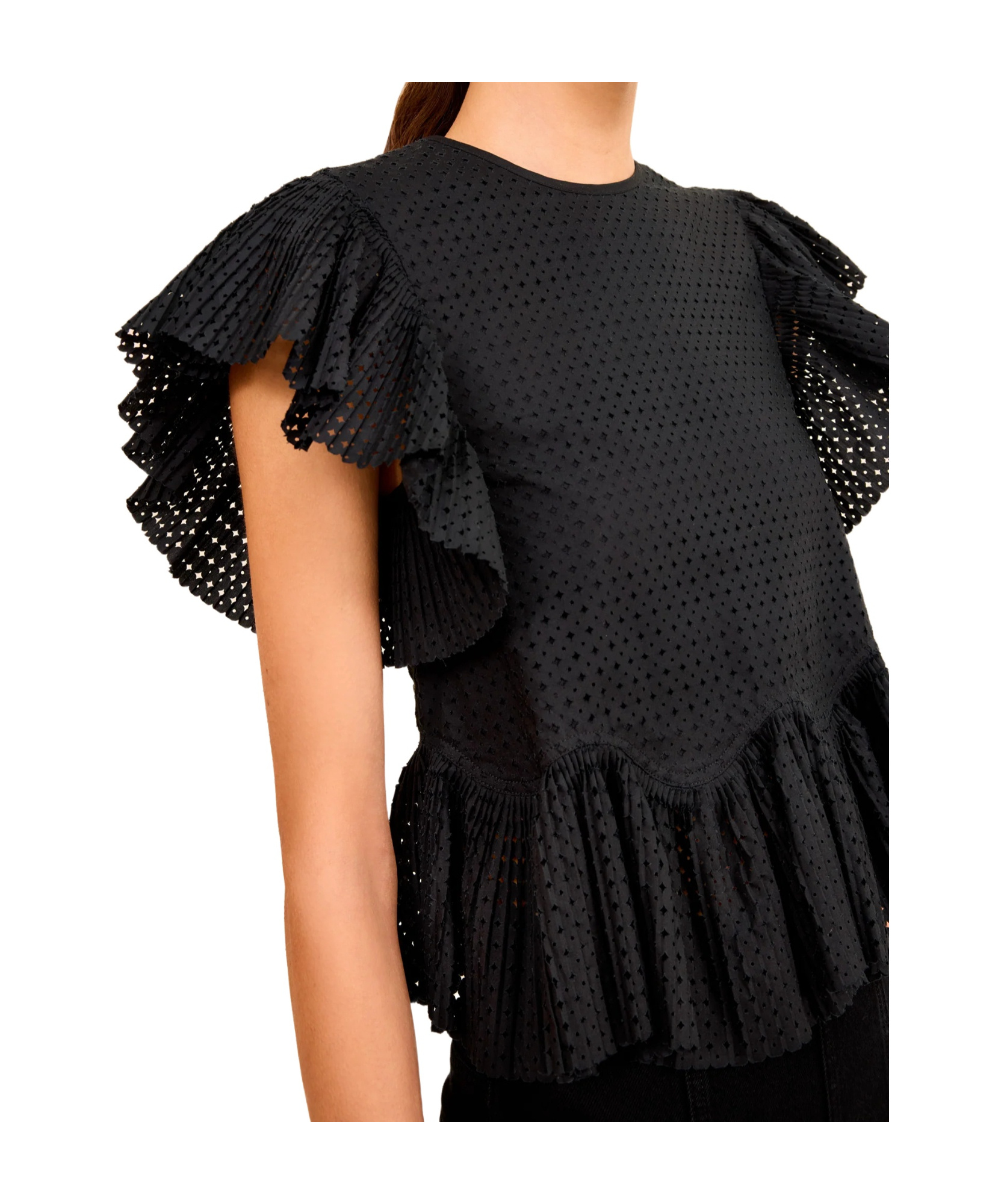 Ulla Johnson Clio Ruched Sleeveless Ruffle Top In Black