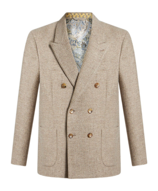 Etro Double Breasted Wool Blazer In Nude